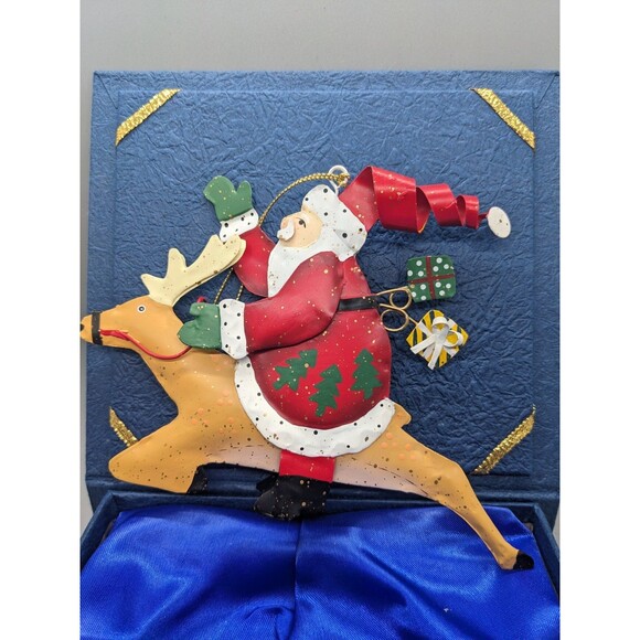 Christmas Ornament Lot 3 Rustic Primitive Farmhouse Folk Art  Metal Santa, Angel - Picture 7 of 16